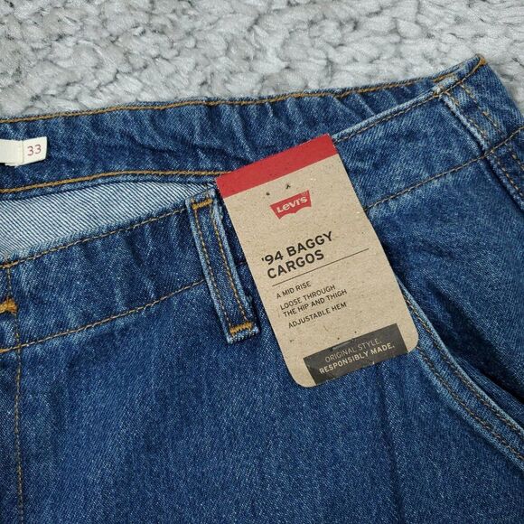 Levi's 94 Baggy Cargo Wide Leg Jeans Dark Wash Blue Y2K Size 33x32 Loose 90s - Picture 5 of 12